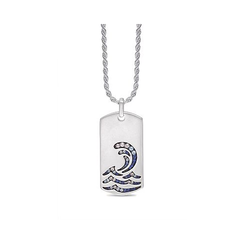 LuvMyJewelry Sterling Silver Surfrider Beach Design Blue Saphhire White Topaz Gemstone Tag Chain