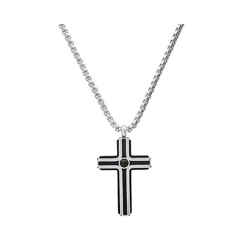 STEELTIME Mens Silver-Tone Beaded Cross Pendant Necklace 24