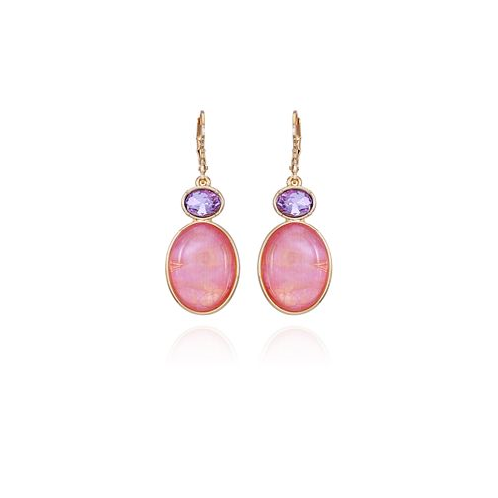 T Tahari Gold-Tone Pink and Lilac Violet Glass Stone Drop Earrings