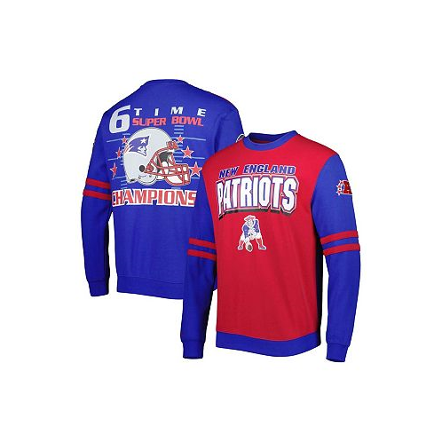 Mitchell & Ness Mens Red Royal New England Patriots Big and Tall Gridiron Classics Pullover Sweatshirt