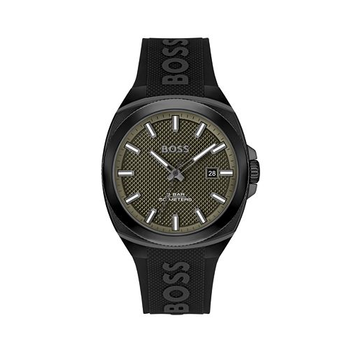 Hugo Boss Mens Walker Quartz Basic Calendar Black Silicone Watch 41mm