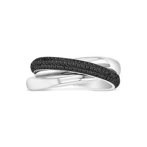Macys Black Spinel & Polished Band Crossover Statement Ring (1-1/4 ct. t.w.) in Sterling Silver