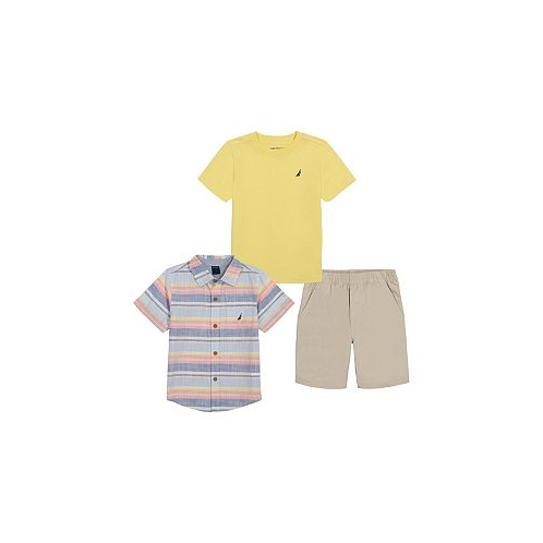 Nautica Baby Boys Short-Sleeve T-Shirt Striped Gauze Shirt & Twill Shorts 3 Piece Set