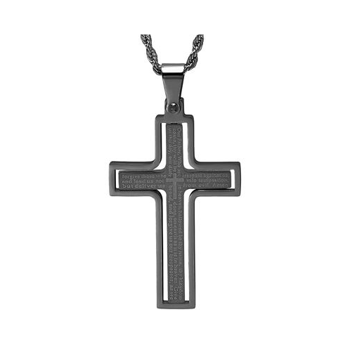 STEELTIME Mens Two-Tone Stainless Steel Our Father English Prayer Spinner Cross 24 Pendant Necklace