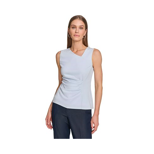 DKNY Womens Asymmetrical-Neck Ruched Sleeveless Top