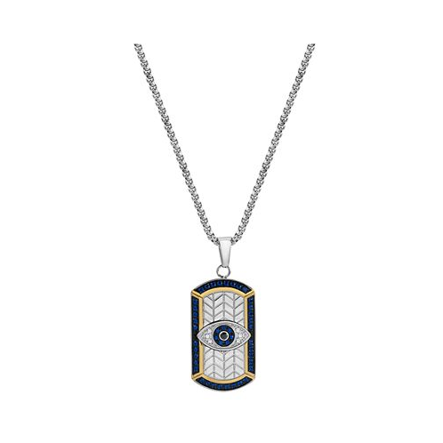Blackjack Multicolor Cubic Zirconia Evil Eye Dog Tag 24 Pendant Necklace in Sterling Silver and Black- & Gold-Tone Ion-Plate