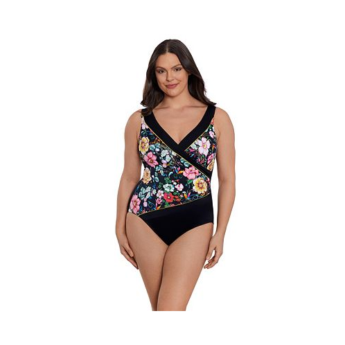 Longitude Womens Piped Side Shirred Surplice One-Piece Swimsuit