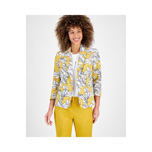 Kasper Womens Floral-Print 3/4-Sleeve Textured Jacket