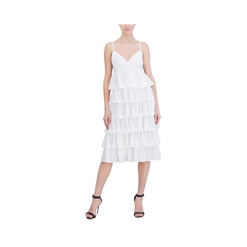 BCBG NEW YORK Womens V-Neck Tiered Sleeveless A-Line Dress