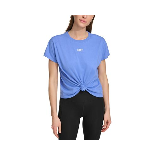 DKNY Womens Knot-Front Metallic Logo T-Shirt