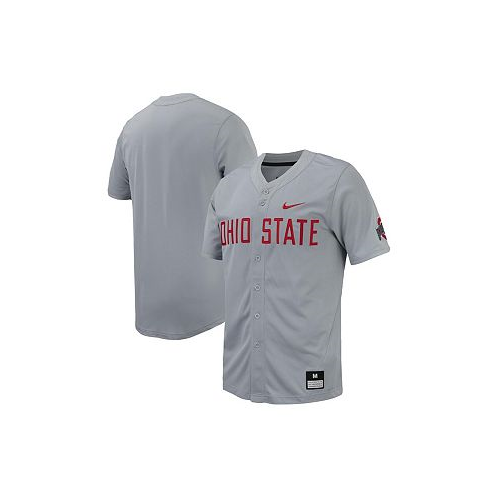 Nike Mens Gray Ohio State Buckeyes Replica Full-Button Baseball Jersey