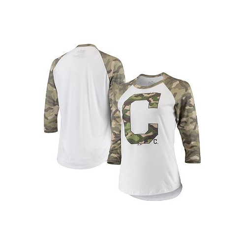 Majestic Womens Threads White Camo Cleveland Guardians Raglan 3/4-Sleeve T-shirt