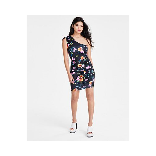 GUESS Womens Midnight Printed One-Shoulder Dress