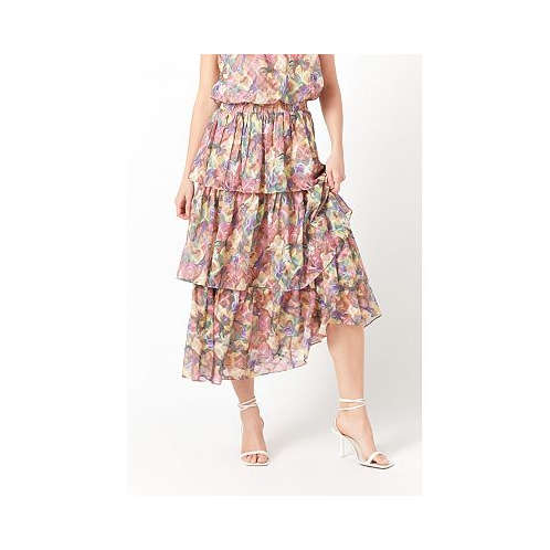 Endless rose Womens Floral Tiered Maxi Skirt