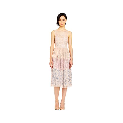 Adrianna Papell Womens Illusion-Mesh Sequin Dress