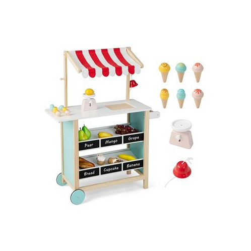 SUGIFT Kids Wooden Ice Cream Cart with Chalkboard and Storage