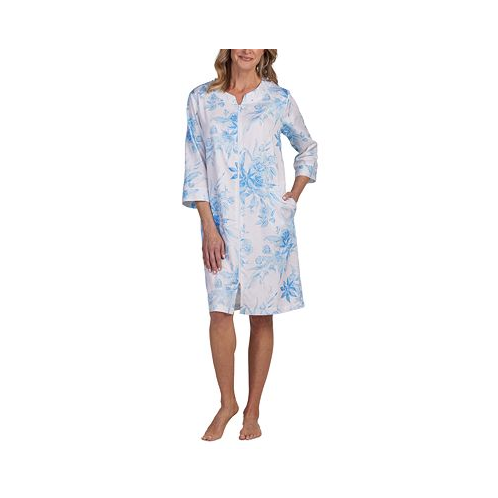 Miss Elaine Womens Cotton Floral 3/4-Sleeve Robe