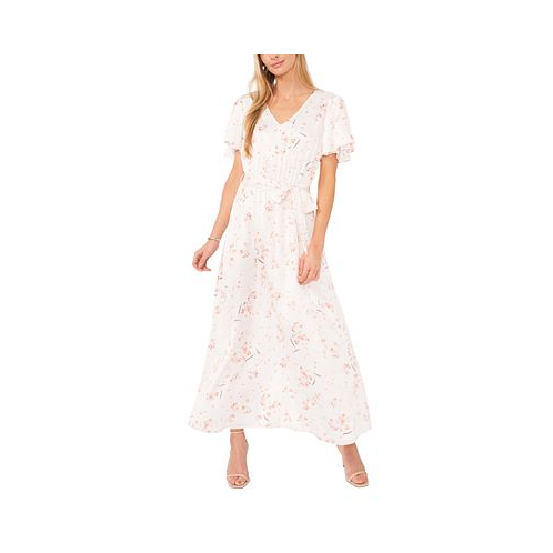 Vince Camuto Womens Floral Print Tie Waist Maxi Dress