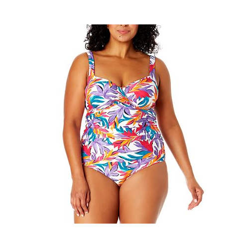 Anne Cole Plus Size Printed Shirred One-Piece Swimsuit