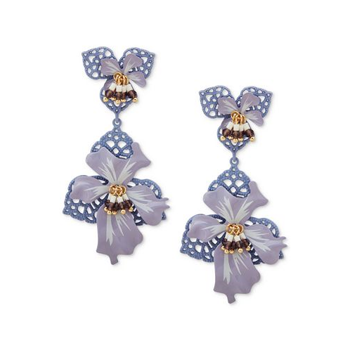 Lonna & lilly Gold-Tone Beaded 3D Openwork Flower Double Drop Earrings