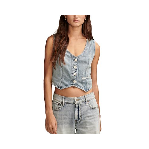 Lucky Brand Womens Button-Down Cropped Denim Vest