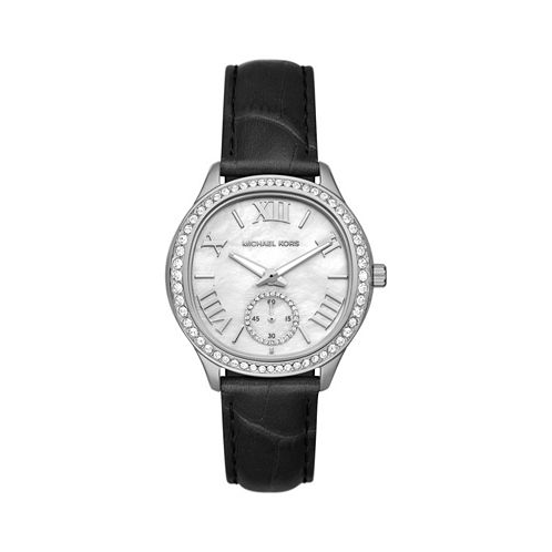 Michael Kors Womens Sage Three-Hand Black Croco Embossed Leather Watch 38mm