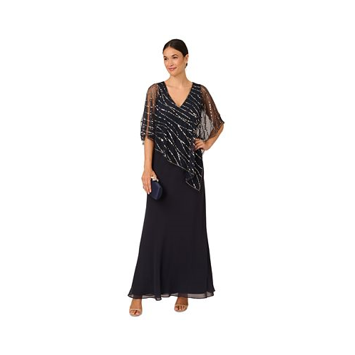 Adrianna Papell Womens V-Neck Beaded Popover Gown
