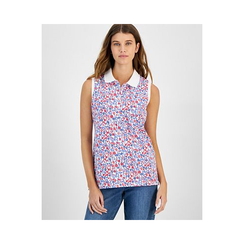 Tommy Hilfiger Womens Floral Print Sleeveless Polo Shirt