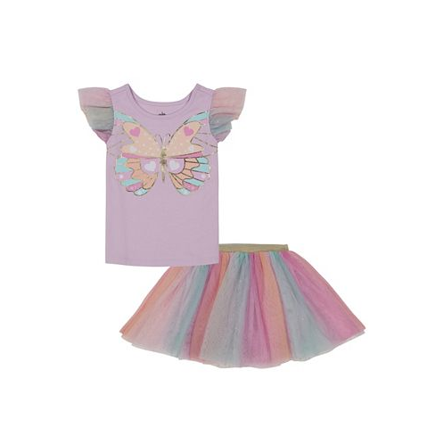 Kids Headquarters Little Girls Mesh Butterfly T-shirt and Tutu Skort Set