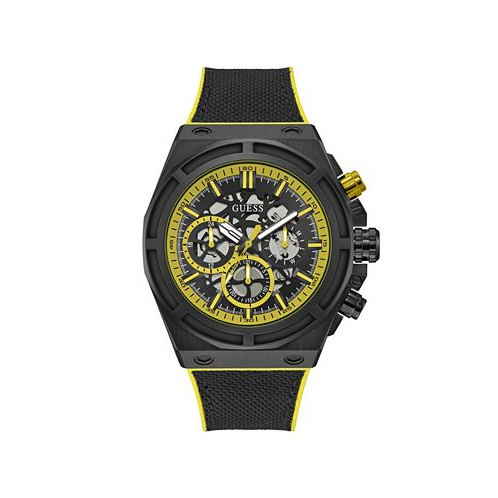 GUESS Mens Multi-Function Black Nylon Silicone Watch 47mm