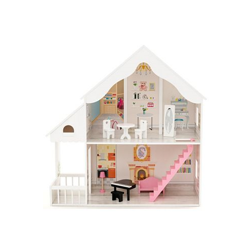 SUGIFT Semi-Opened DIY Dollhouse with Simulated Rooms and Furniture Set