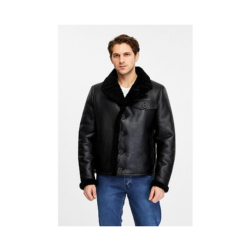 Furniq UK Mens Fashion Leather Jacket Wool Black