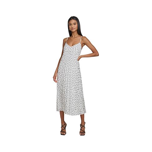 KARL LAGERFELD PARIS Womens Polka-Dot Pleated A-Line Dress
