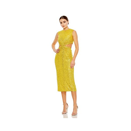 Mac Duggal Womens Ieena Sequin Front Twist Cut Out Column Dress