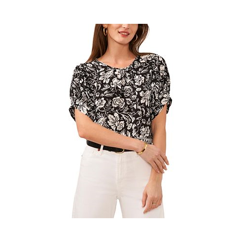 Vince Camuto Womens Printed Puff-Sleeve Top