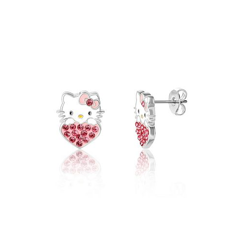Hello Kitty Sanrio Enamel and Crystal Head on Heart Stud Earrings
