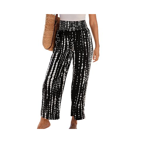 CUPSHE Womens Black-and-White Abstract Smocked Waist Pants