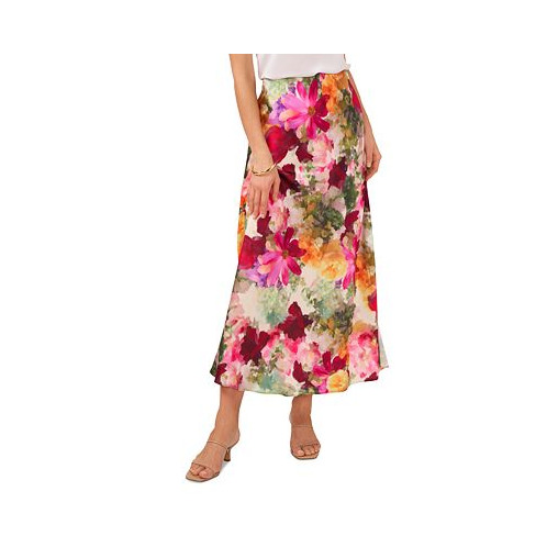 Vince Camuto Womens Floral-Print Pull-On A-Line Midi Skirt
