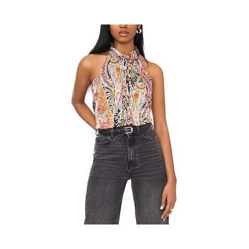 1.STATE Womens Printed Sleeveless Button-Up Blouse