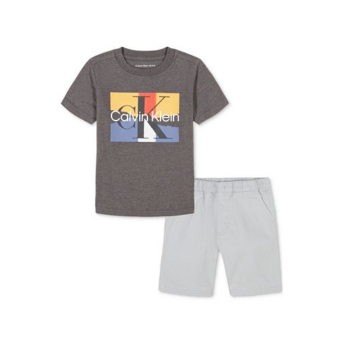 Calvin Klein Little Boys Cotton Short-Sleeve Logo T-Shirt & Twill Shorts 2 Piece Set