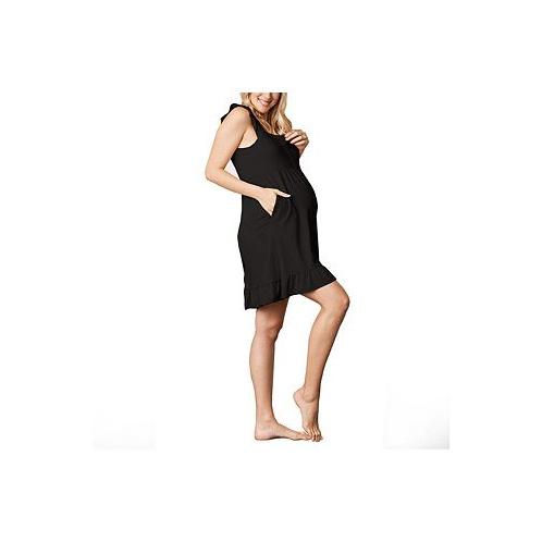 ANGEL MATERNITY Grace Hospital Birthing Gown/Nightie with Nursing Access - Black