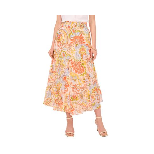 Vince Camuto Womens Printed Tiered Pull-On Maxi Skirt