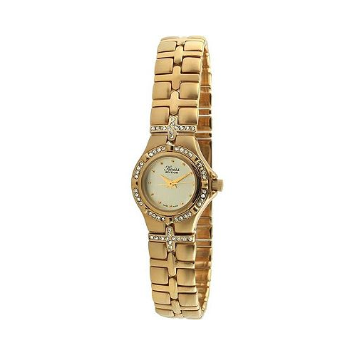 Swiss Edition Womens Luxury 23K Gold Plated Crystal Bezel and Bracelet Dress Watch