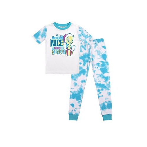 Looney Tunes Little Girls Tweety Its Nice To Be Kind Youth Blue & White Wash Pattern Sleep Set