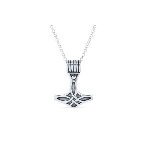 Bling Jewelry Amulet Celtic Knot Hammer Pendant Necklace For Men Women Oxidized .925 Sterling Silver