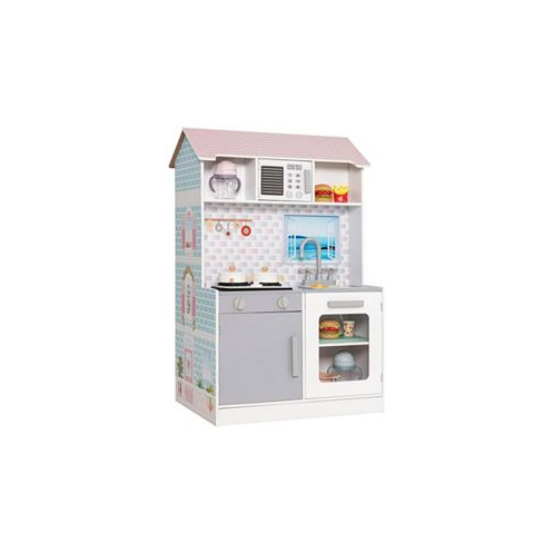 Slickblue 2-In-1 Double Sided Kids Kitchen Playset and Dollhouse with Furniture