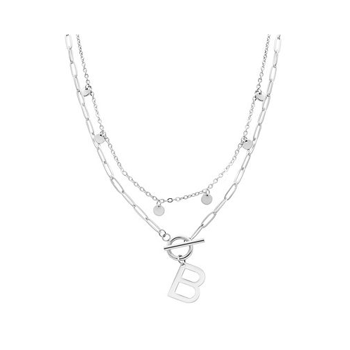 ADORNIA Silver Tarnish Resistant Confetti and Paperclip Layered Initial Toggle Necklace