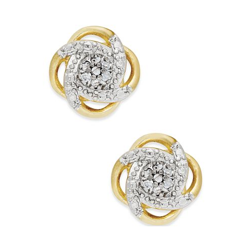 Macys Diamond Love Knot Stud Earrings in Sterling Silver or 18k Gold-Plated Sterling Silver (1/10 ct. t.w.)