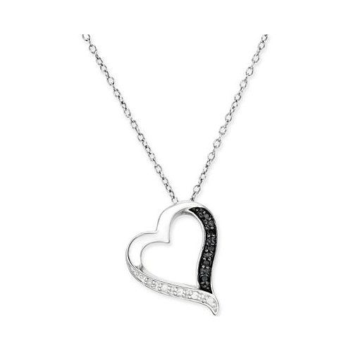 Macys Black and White Diamond Heart Pendant Necklace (1/10 ct. t.w.) in Sterling Silver