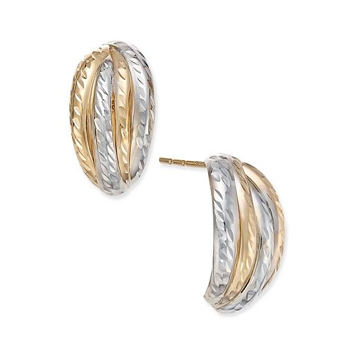 Macys Two-Tone Textured Stud Earrings in 10k Yellow and White Gold